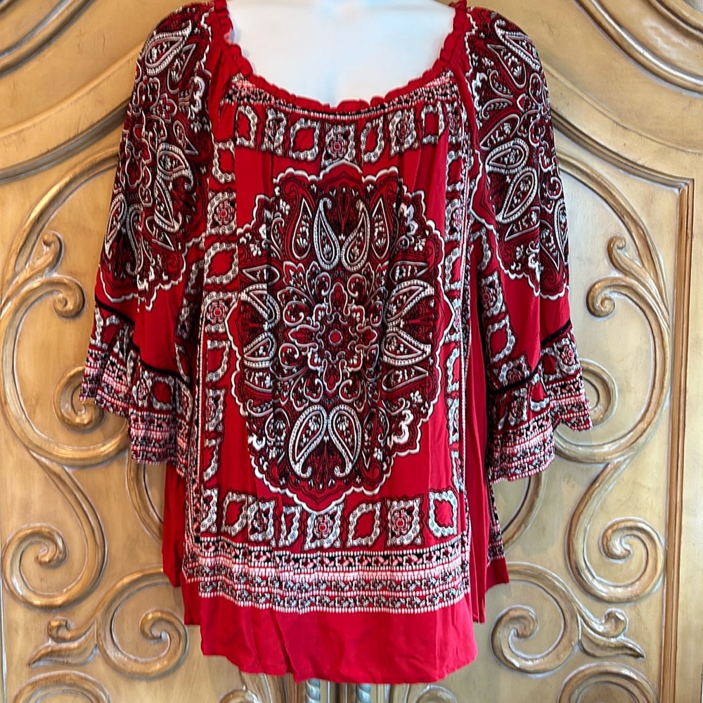 Cato Red Ruffled Blouse with Relaxed Fit